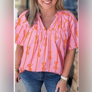 Pink and Orange Bow  Women's Top